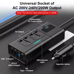200W Car Power Inverter - 12V to 230V Mains Converter