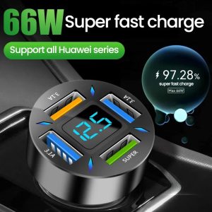 4-Port USB Car Charger - QC3.0 Fast Charging Adapter