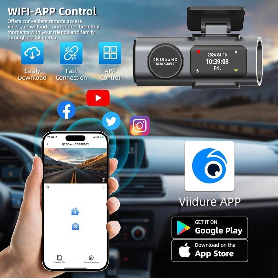 4K Dash Cam with WiFi & GPS - 24H Parking Monitor