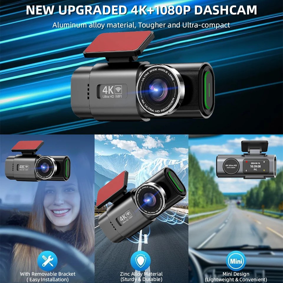 4K Dash Cam with WiFi & GPS - 24H Parking Monitor