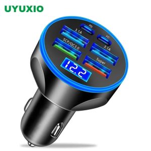 6-in-1 USB-C Car Charger with Voltage Display