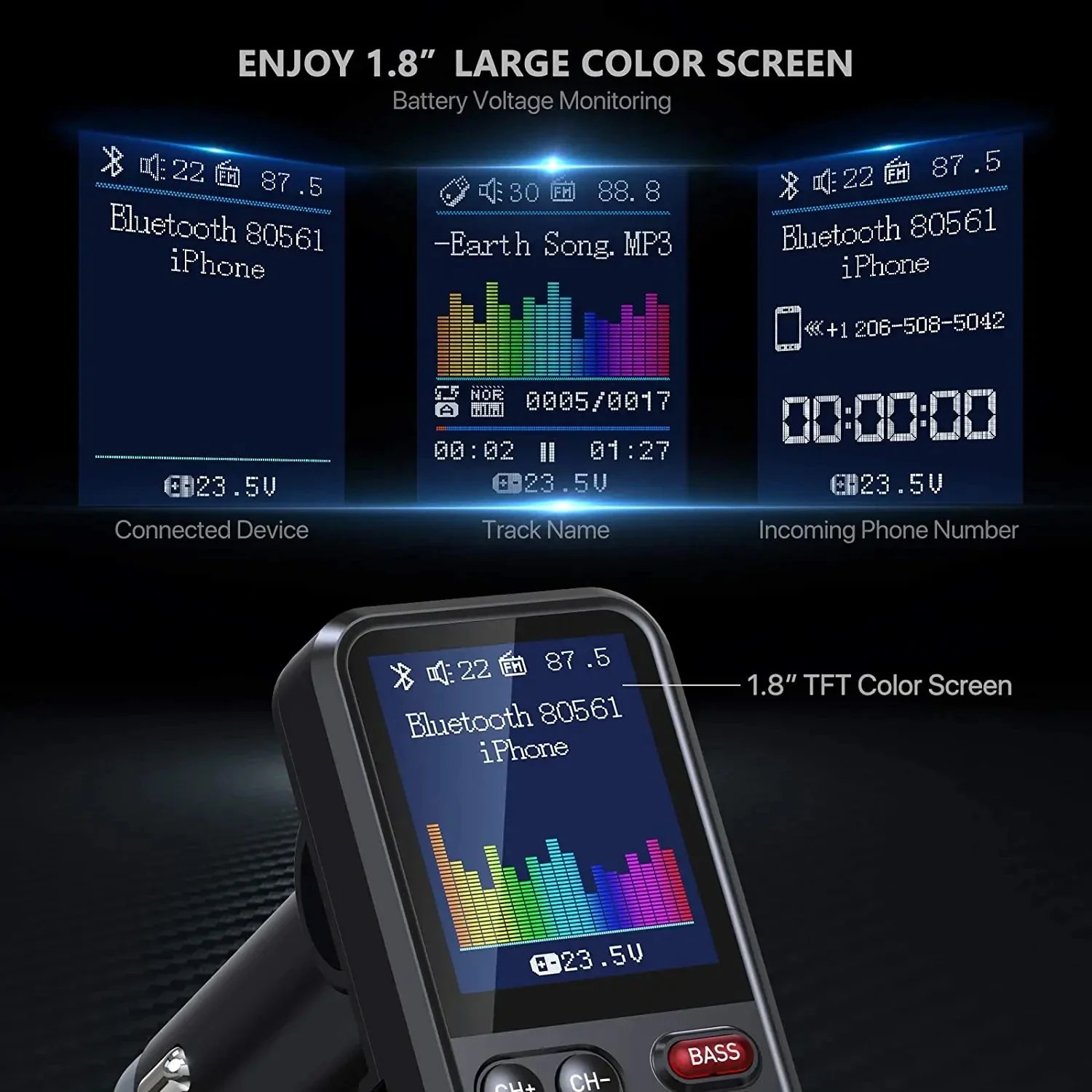 Bluetooth FM Transmitter - Hands-Free Car MP3 Adapter