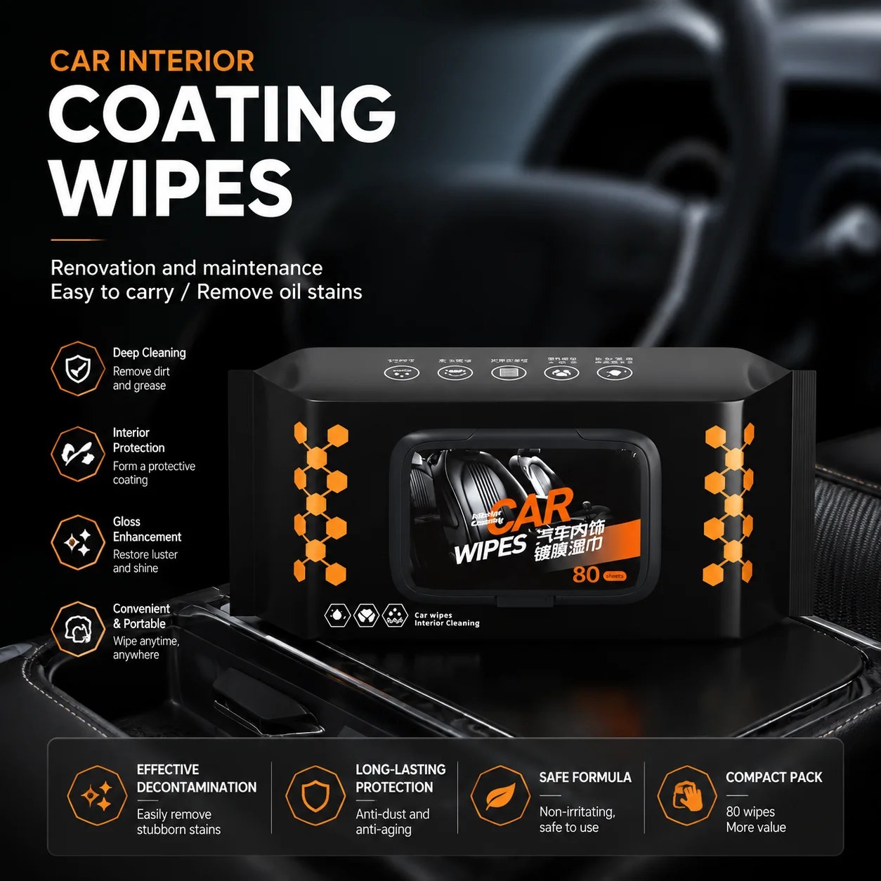 Heavy-Duty Car Interior Cleaning Wipes - Stain Removal