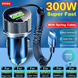 Metal USB Car Charger with Integrated USB-C Cable