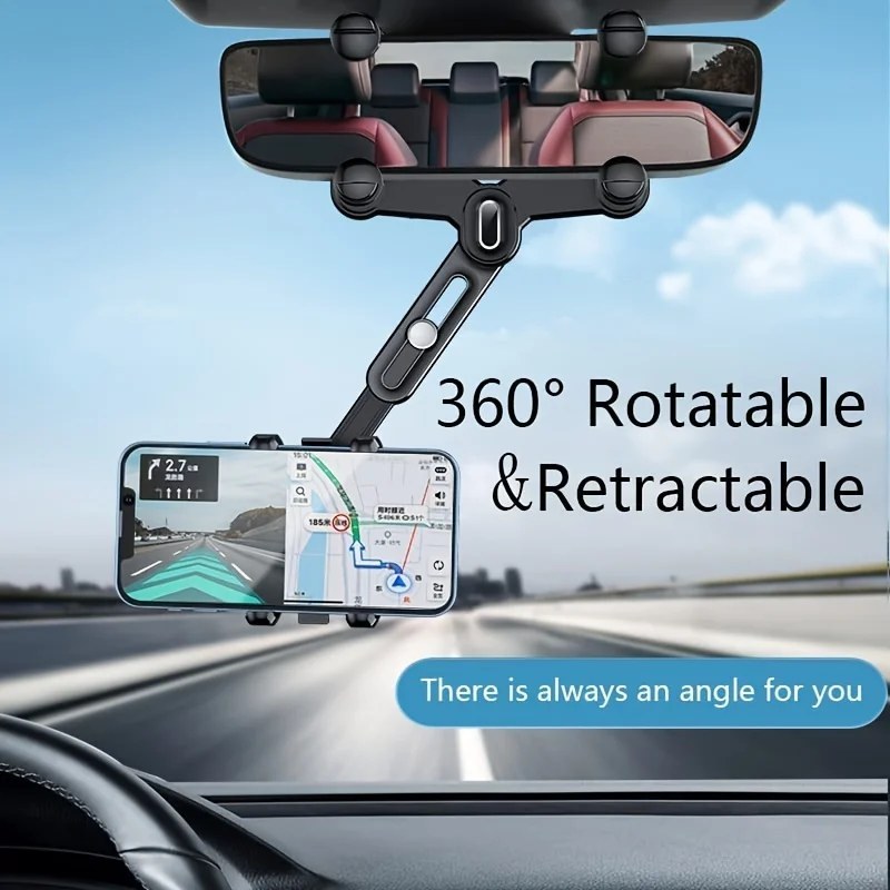 Rear View Mirror Phone Holder - Telescopic 360° Bracket