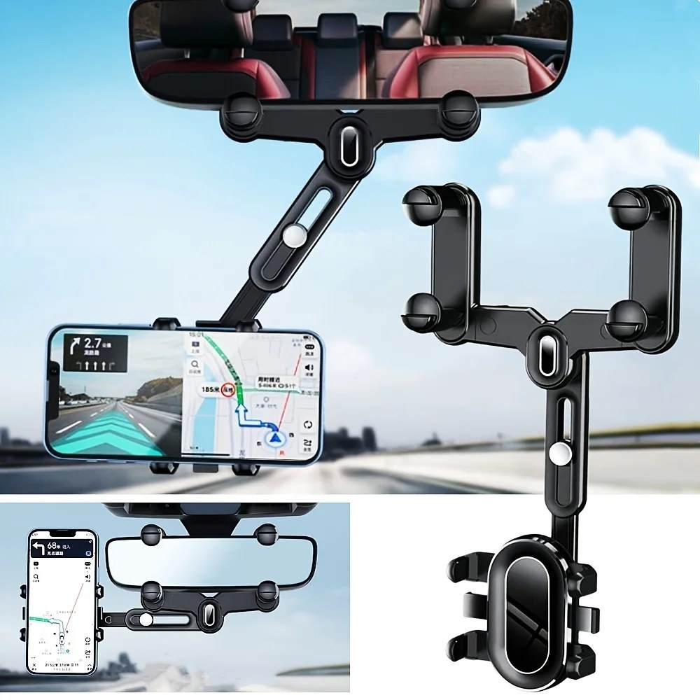 Rear View Mirror Phone Holder - Telescopic 360° Bracket