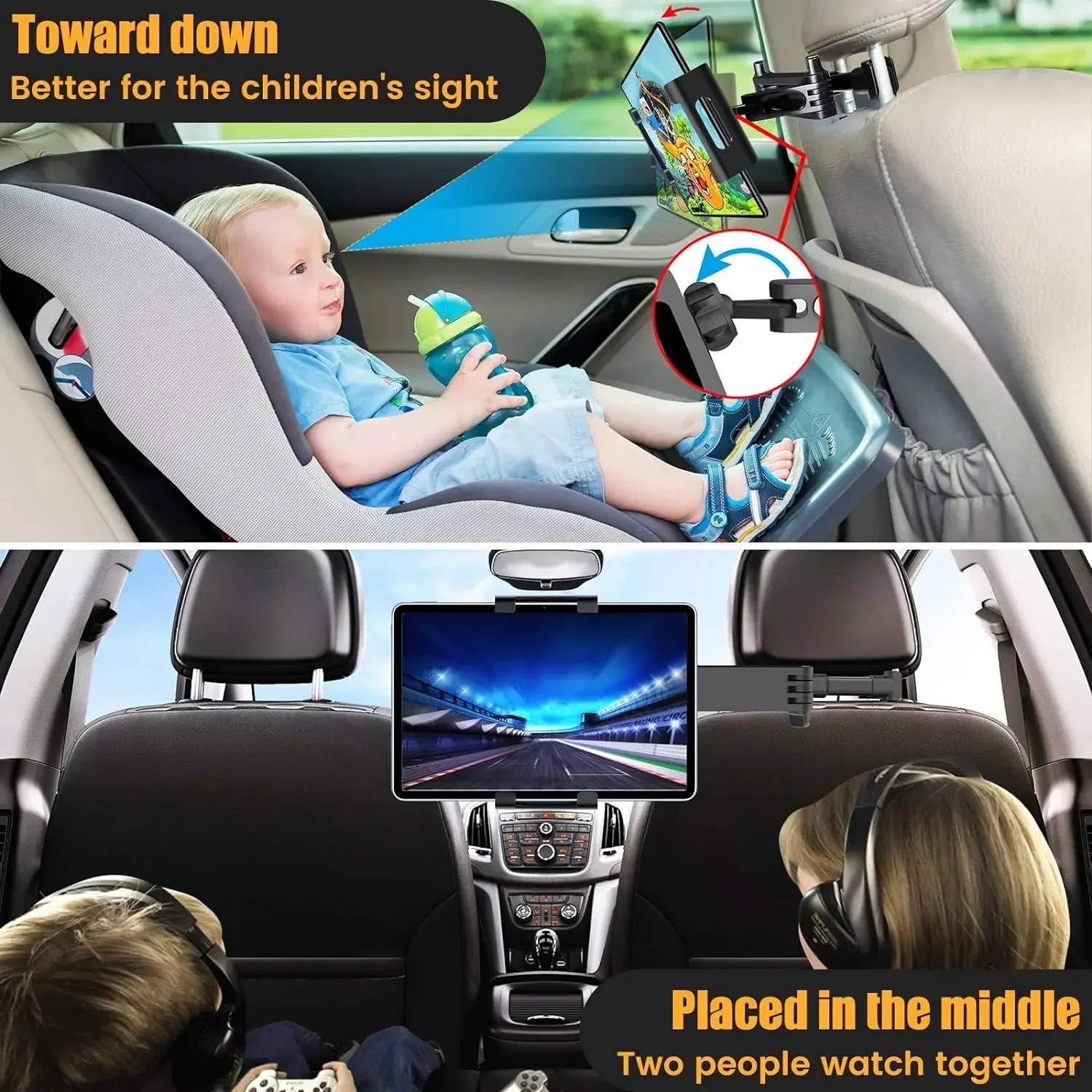 Tablet Headrest Mount - 360° Rear Seat Holder